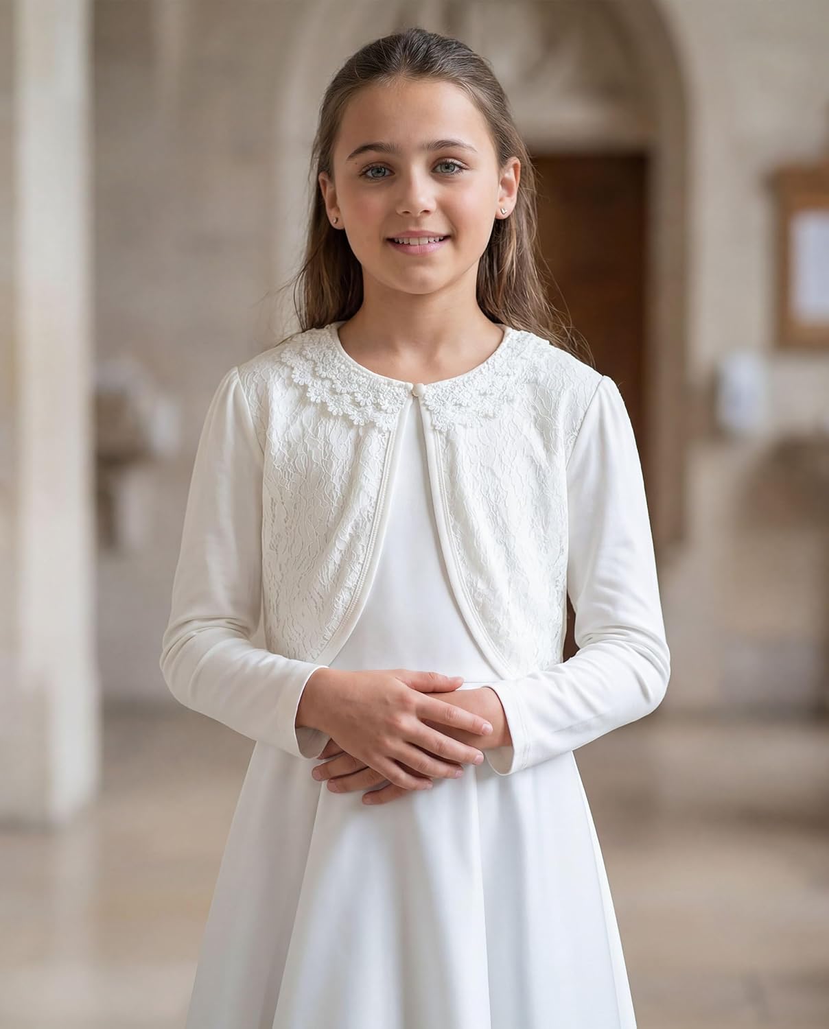 BOLEROSE Girls Long Sleeve Floral Lace Bolero Cardigan Kids Shrug Cover Up - Image 2