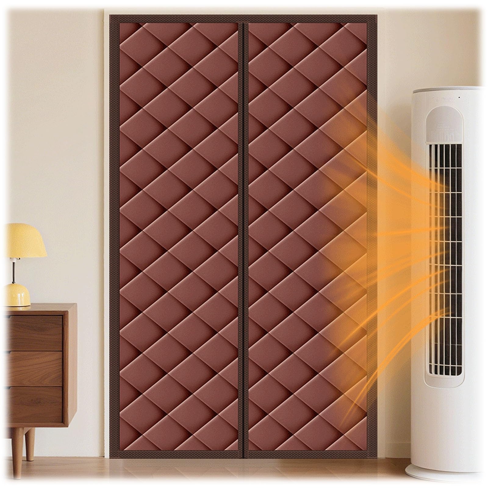 Rideau de porte magnétique thermique marron 120x230 cm pour pièce climatisée