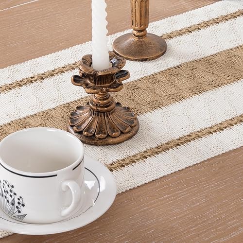 Miniatura 4 de Socomi Camino de mesa bohemio de macramé rústico de algodón tejido y arpillera con borlas hechas a mano para comedor, decoración del hogar, otoño,
