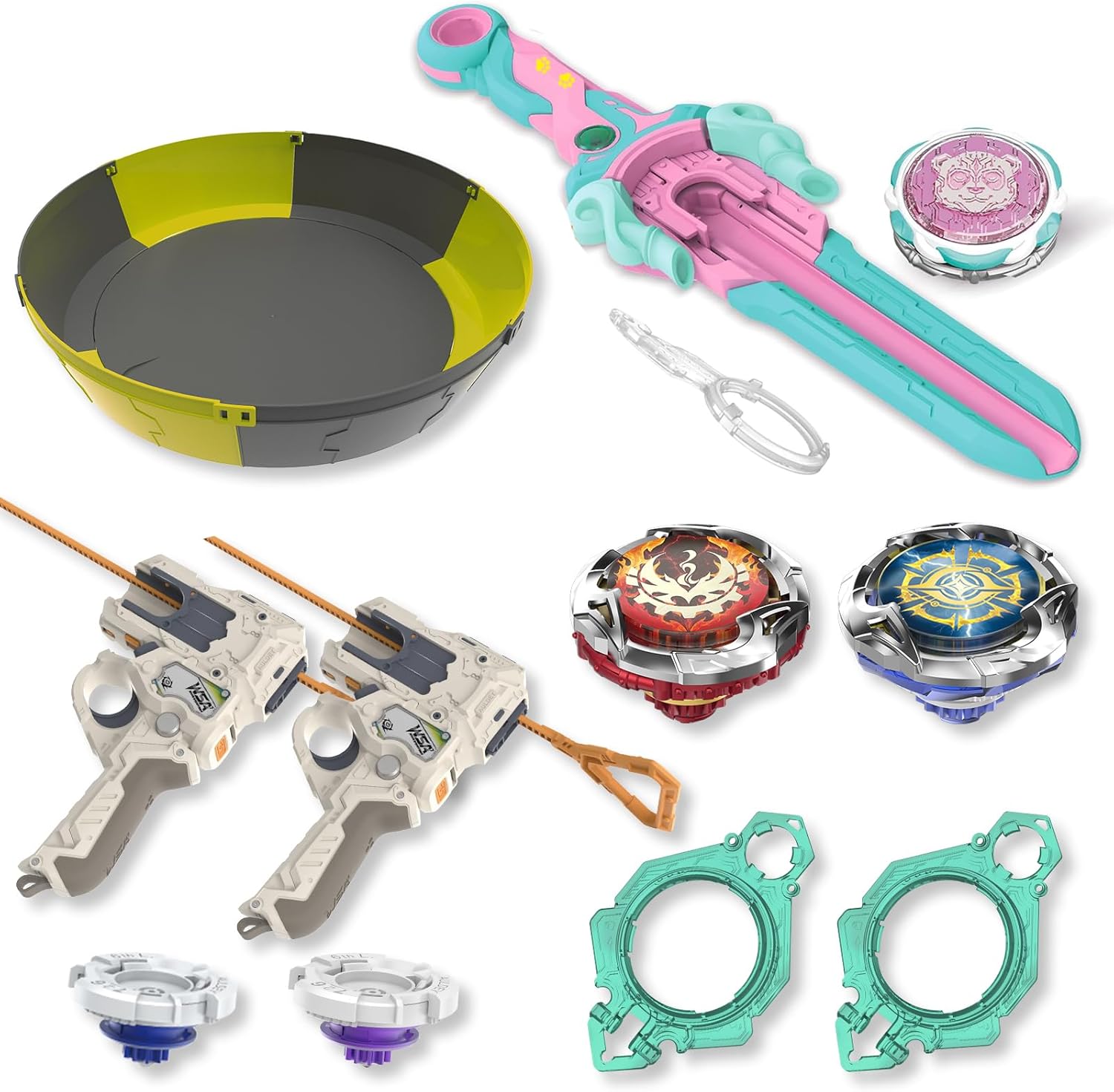 INFINITY NADO S7 Battle Arena Set with 2 Modular Launchers & 1 Sword Launcher, Metal Defense/Endurance Type Battle Top Toy, Right/Left-Spinning Top Game Toys for Boys Girls 5+