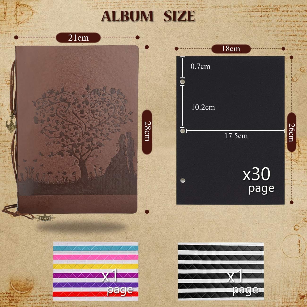AIOR Personalised Leather Wedding Photo Album Large Vintage Photo Book Guest Book Photo Album Black Pages Birthday Gift for Her Love Tree - Image 3