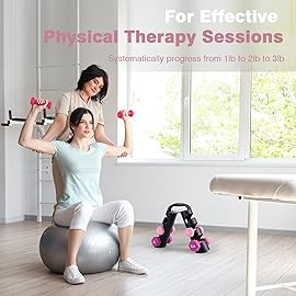 LIONSCOOL 1LB 2LB 3LB Pair Neoprene Coated Dumbbell Set with Sturdy and Portable Rack, All Purpose Premium Hex Dumbbell Set (Rosy Vigor)