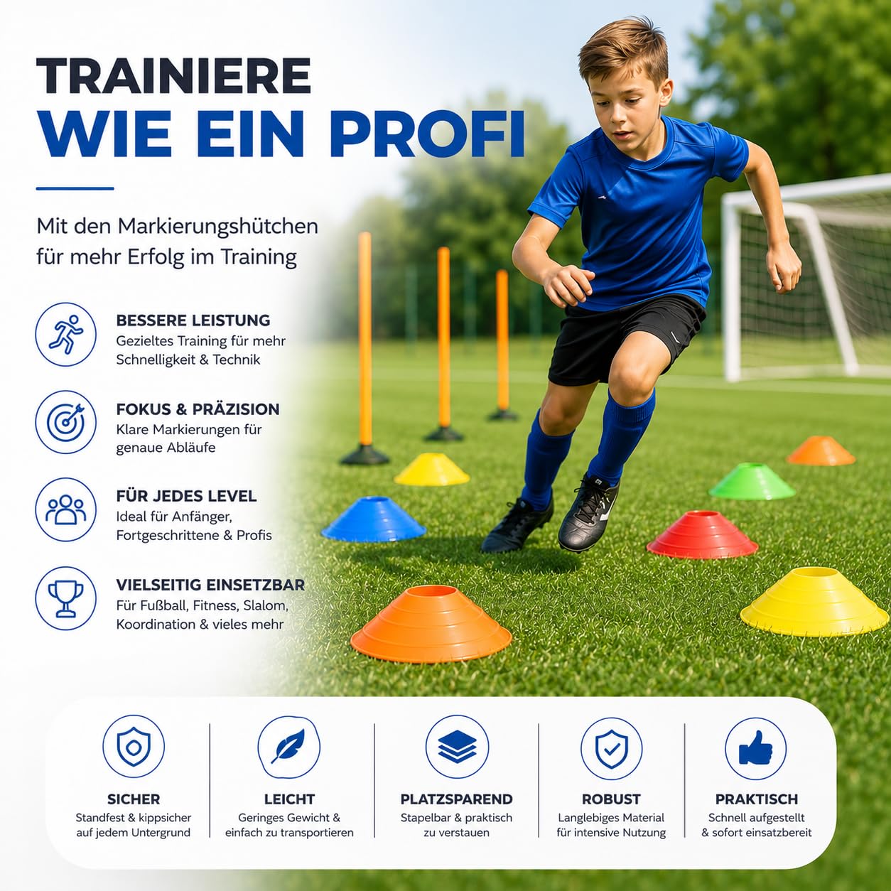 20 cônes de marquage colorés, Accessoires pour l'entraînement de Football et de Slalom - Accessoires d'entraînement en extérieur