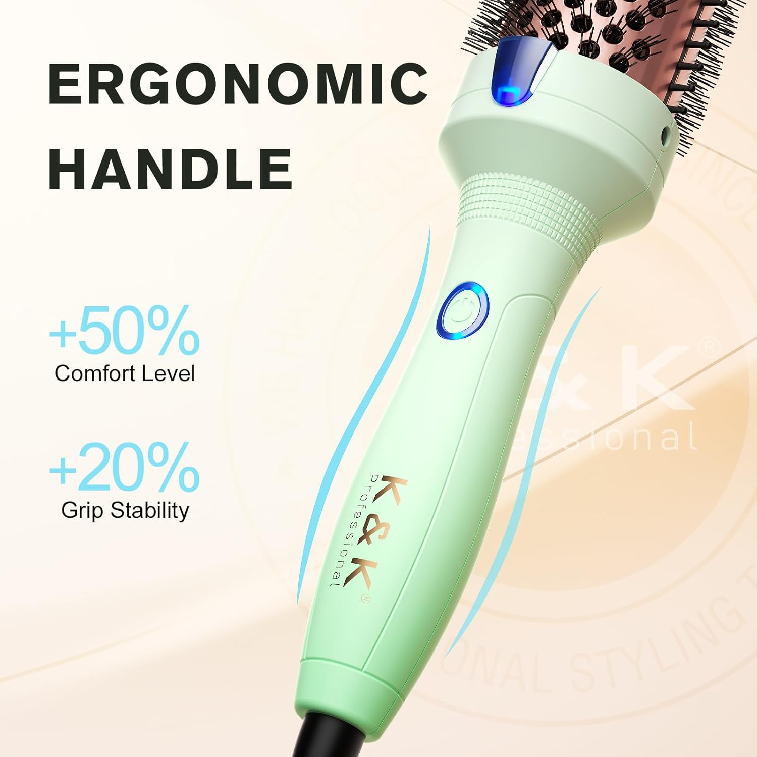 K&K Brush 40, Thermal Brush for Blowout Look, 1 1/2 Inch Ionic Heated Round Brush Makes Hair Smoother, Dual Voltage Thermal Round Brush Get Natural Curls, Easy to Use, 30S Fast Heating