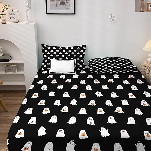 Miniatura 2 de Juego de sábanas de fantasmas tamaño King, sábanas de dibujos animados para niños y niñas, sábanas y fundas de almohada de 4 piezas, sábana bajera