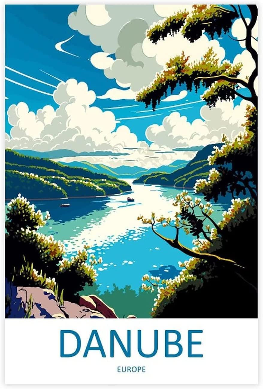 WEYUECanvas Poster Danube River Vintage Travel Poster Wall Posters Decorative Paintings Home Decor Canvas Unframed 40x60cm