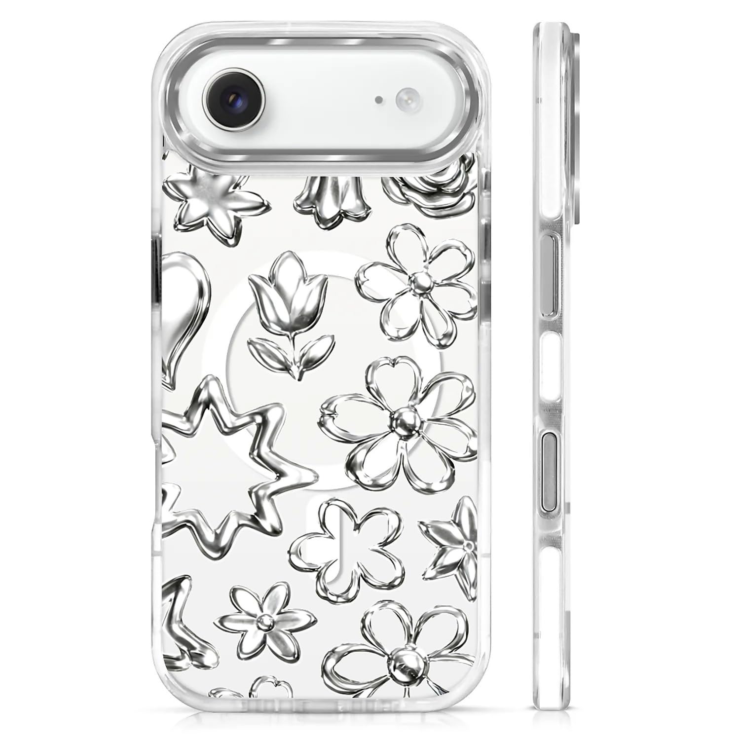 Coque iPhone 17 Air compatible Magsafe rigide transparente fleurs - 8