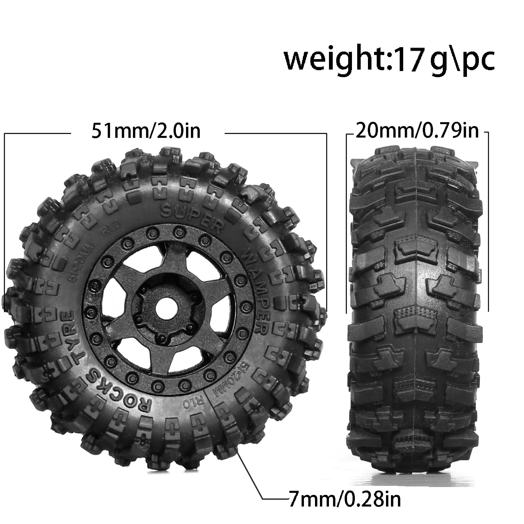 Amazon | WLYEJEA 1.0 ビードロック ホイール タイヤ 51/20mm RC