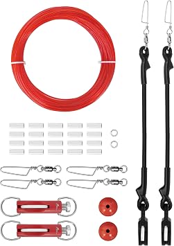BLUEWING Upgraded Single/Double/Triple Outrigger Rigging Kit All-in-One Kit with 400lb Mono Line, Release Clips, Pulley, Snap Swivels, Crimps, Ball Stops and Rings for Outrigger Setup