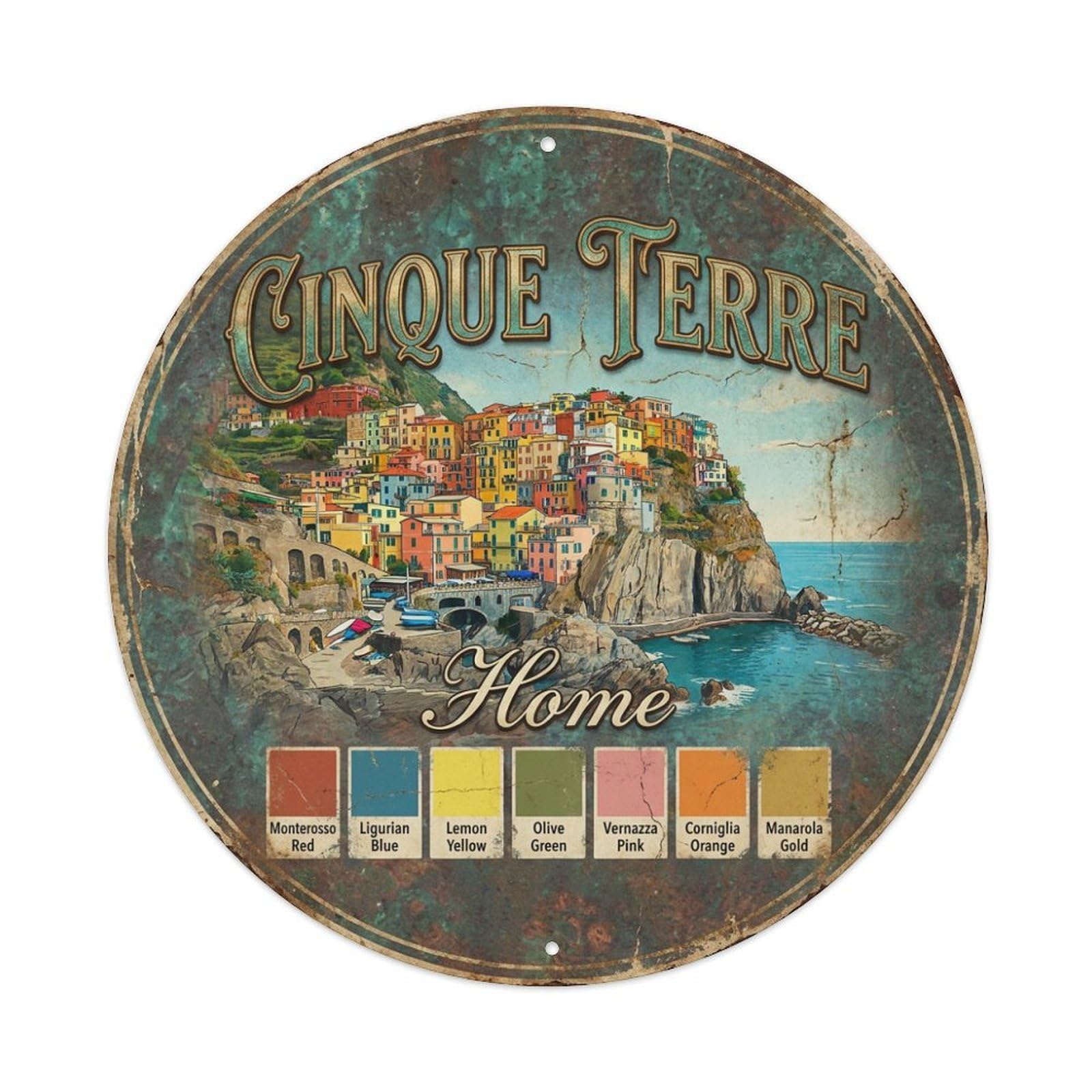 Vintage Travel Cinque Terre Italy House Metal Tin Sign