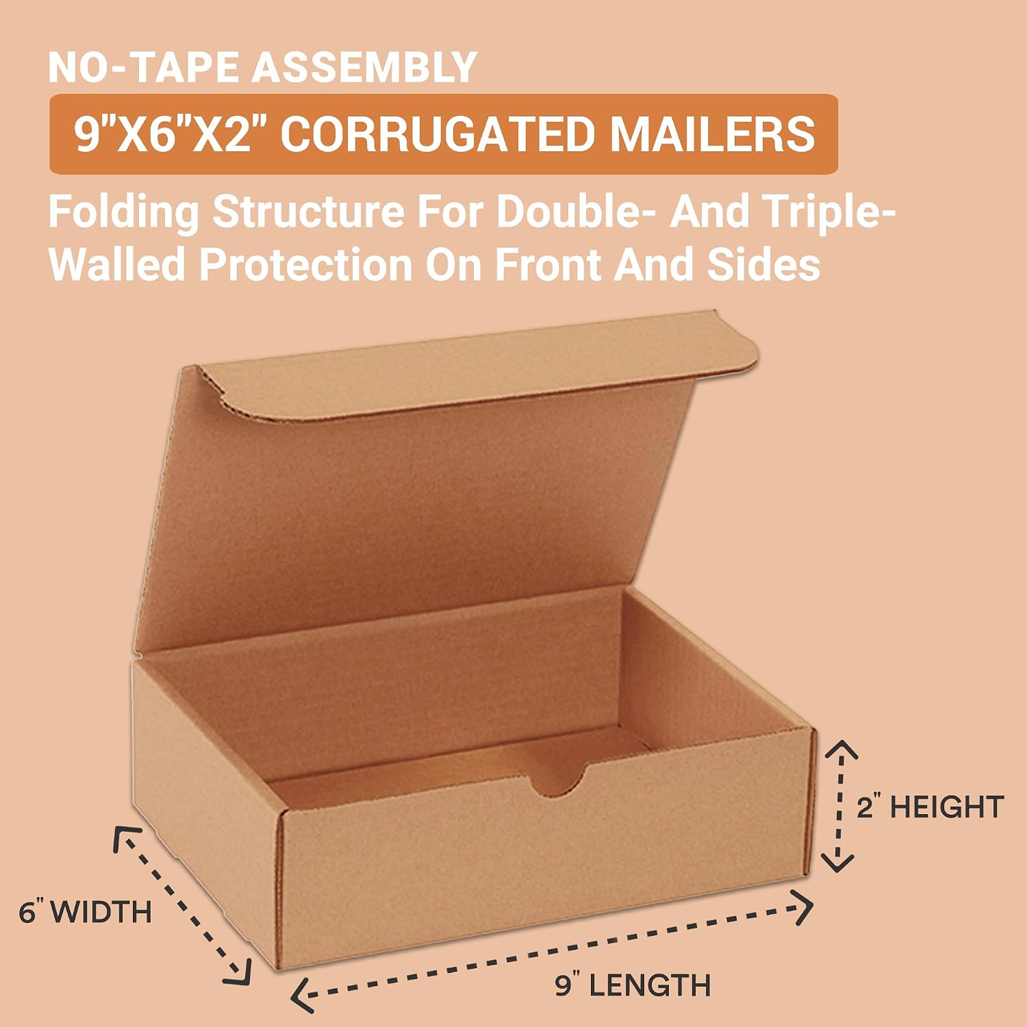 AVIDITI Kraft Shipping Boxes 9" x 6" x 2" (25-Pack) Foldable & Crush-Proof | Corrugated Cardboard Mailing Boxes for Shipping, Mailers, Moving, Packing, Small Business, Ideal to Use as Gift Box image 2