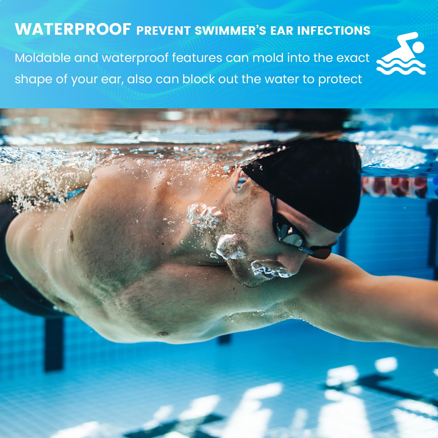 Lot de 12 paires de bouchons d'oreille souples en gel de silicone pour annulation du bruit, sommeil et natation, indice de réduction du bruit 33 dB (NRR) Bleu