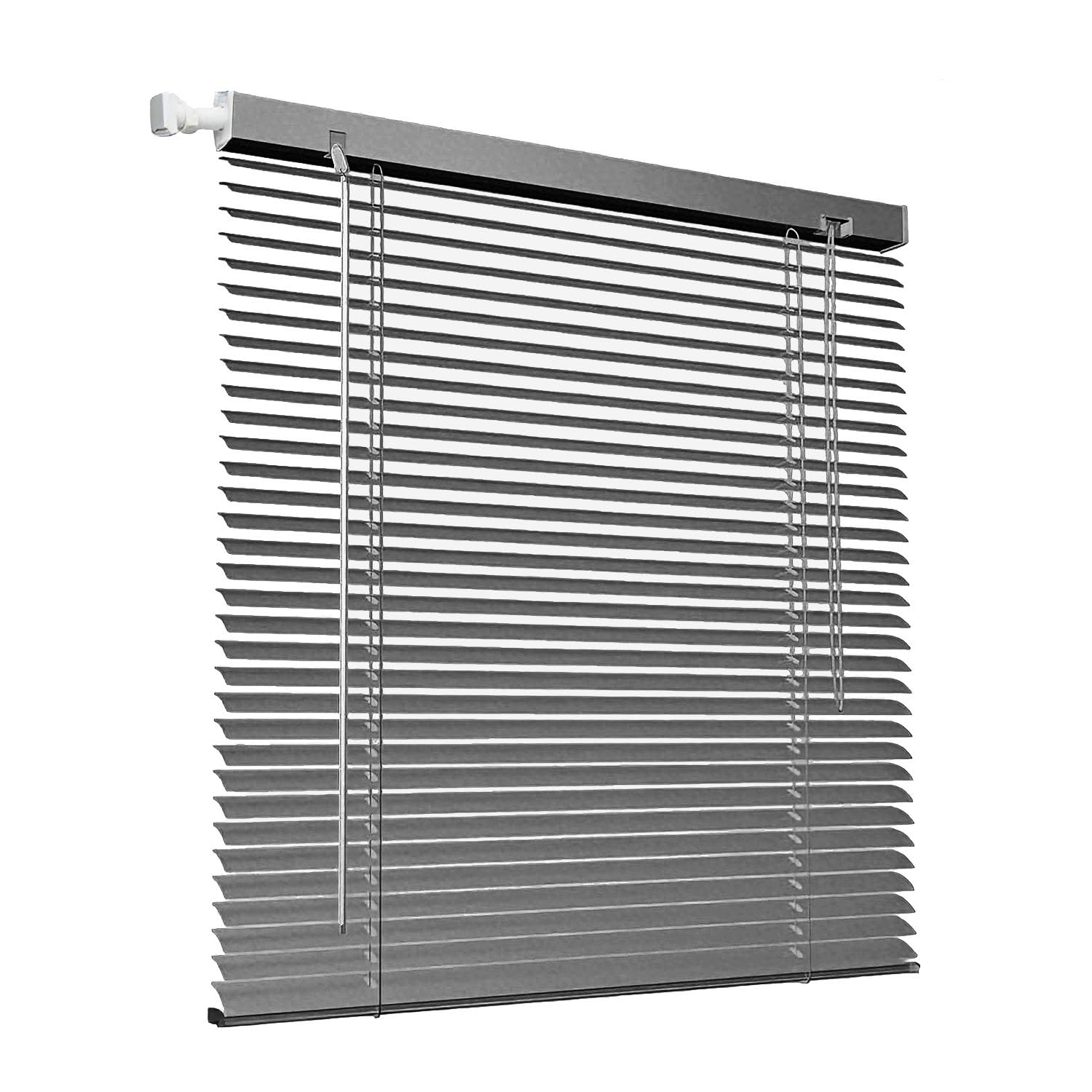 Mini persianas venecianas de aluminio gris oscuro, estores inalámbricos de 25 mm para ventana