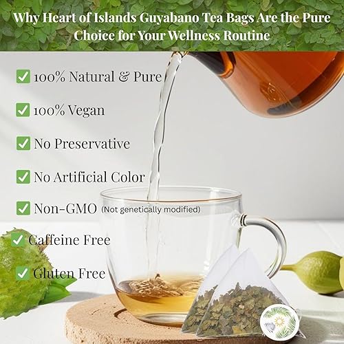 Miniatura 8 de Heart of Islands KOSHER & HALAL - Bolsas de té de guanábana certificadas (0.07 oz cada una)  Hojas de Guyabano (Graviola) de Filipinas  Bolsas de té