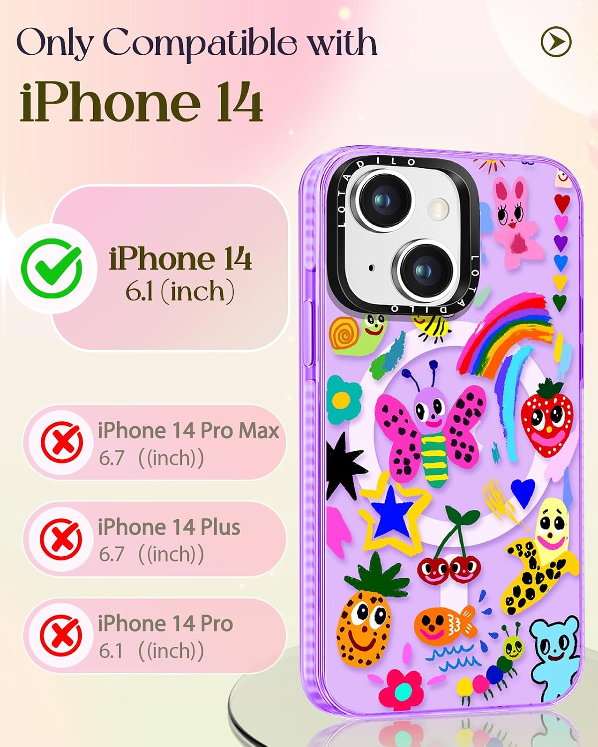 Lotadilo for iPhone 14 Case with Stand, Art Crayon Painting image 2