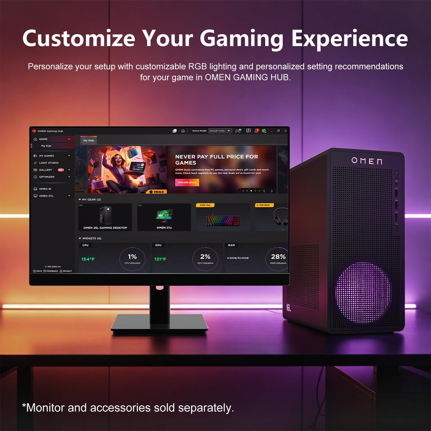 HP OMEN 16L 5060 Ti Gaming Tower, Intel Core i7-14700F, GeForce RTX 5060 Ti, 64GB DDR5, 1TB SSD, WiFi 6, RGB Lighting, RJ45, AI PC, DLSS 4, Workstation, Windows 11 Home, Keyboard Bundle