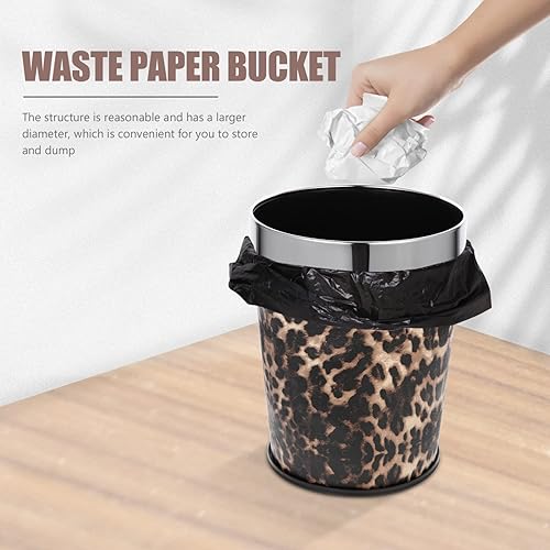 Miniatura 6 de Healeved Cubo de basura para baño, cubo de basura retro, cubo de basura con diseño de leopardo, papelera decorativa con anillo de metal para el