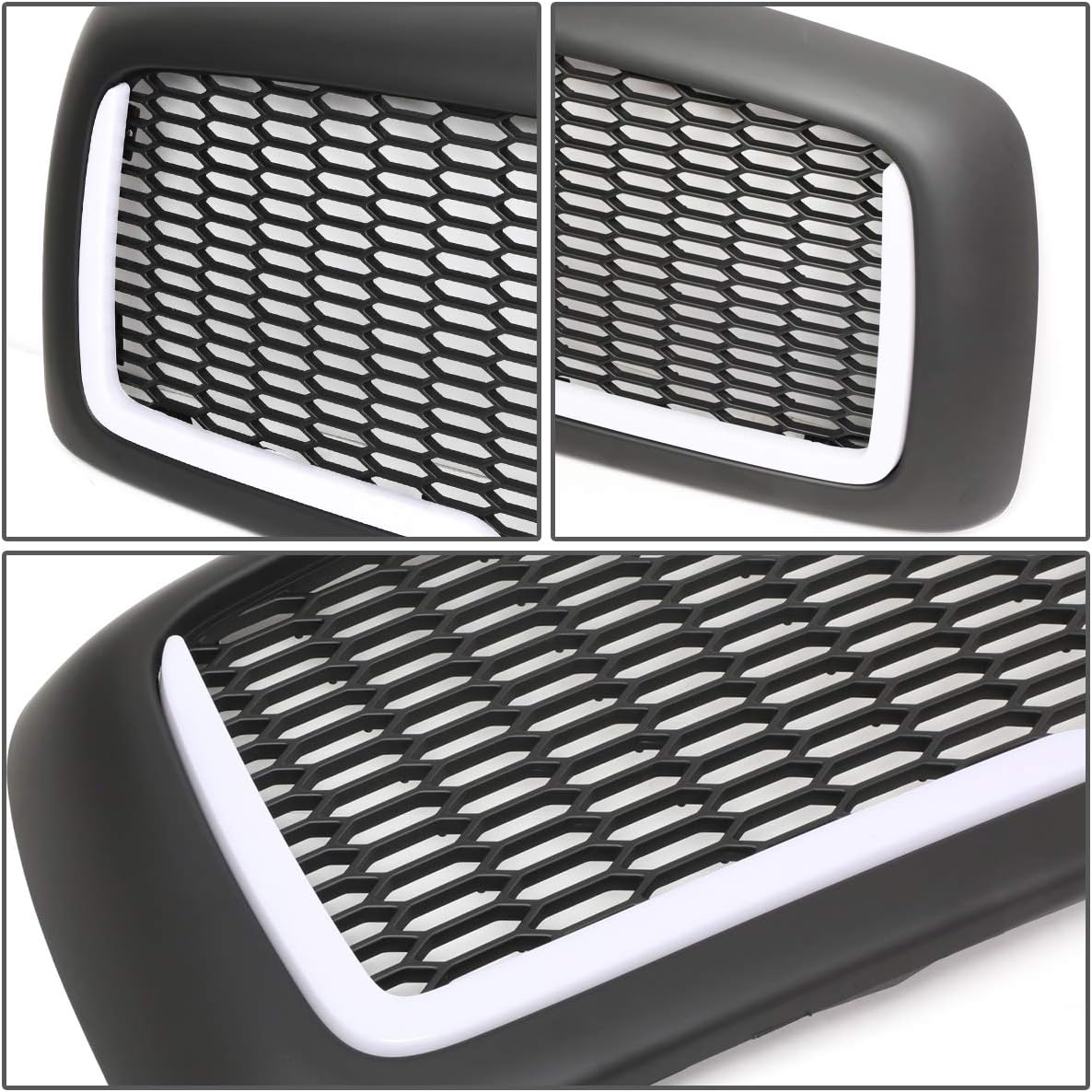 DNA MOTORING GRF-LB-006-MBK-1 Honeycomb Mesh Front Bumper Grille Grill w/LED DRL Compatible with 02-05 Ram 1500/03-05 Ram 2500 3500, Matte Black