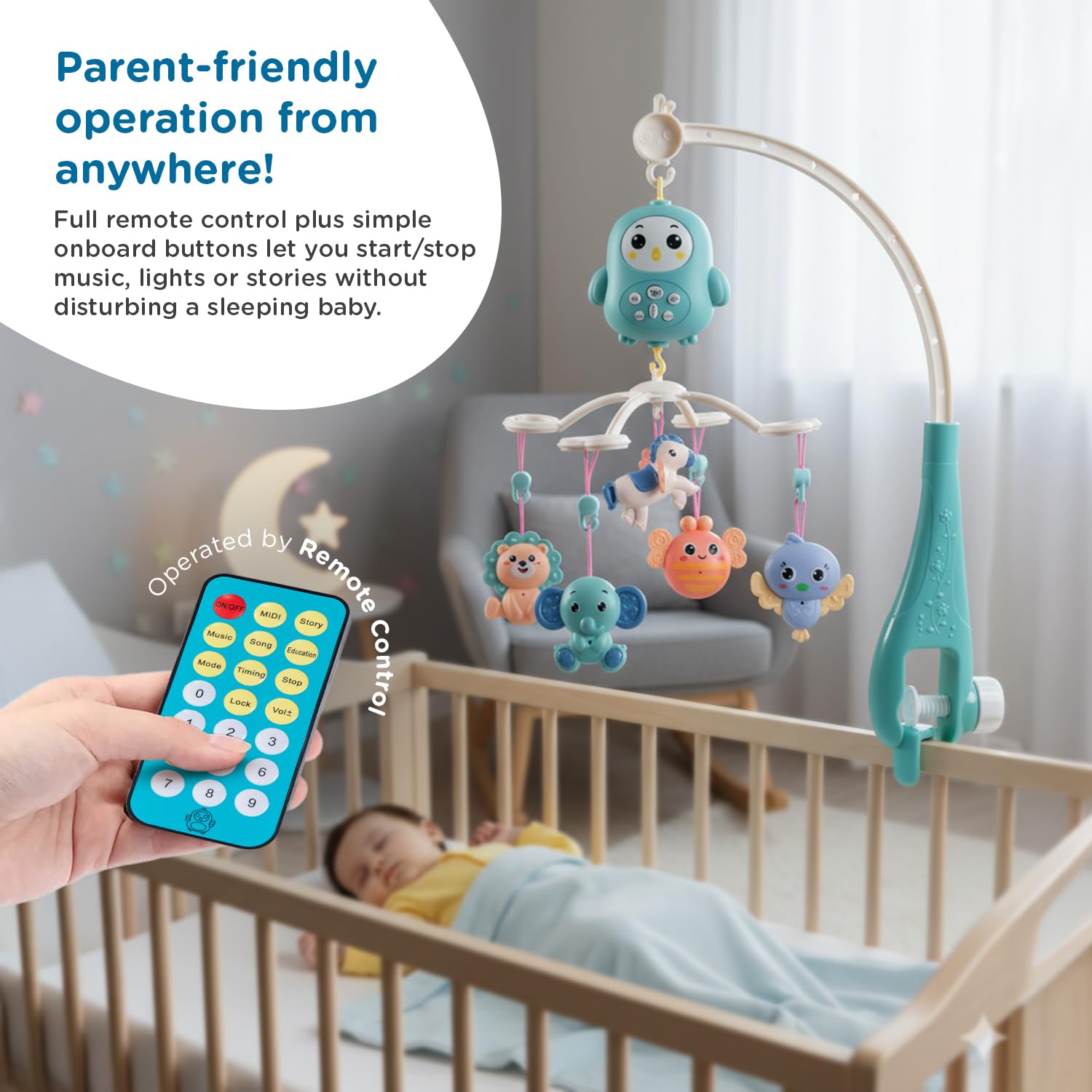 Mee Mee Musical Cot Mobile Hanger 0-2 Yrs | Nursery Decoration, Baby Shower, Birthday Gift | Baby Bed/Cradle/Crib/Cot Automatic Toy | Enhances Auditory & Visual Development (5-Toy Safari Theme) 3