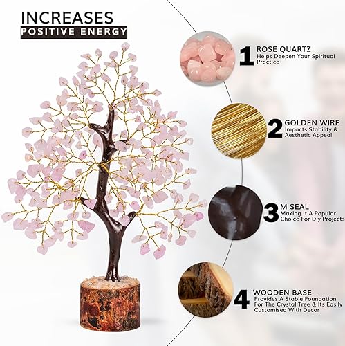Miniatura 3 de Árbol de cristal de cuarzo rosa, piedras preciosas rosas Feng Shui, decoración natural para el hogar y el escritorio, gemas de buena suerte y