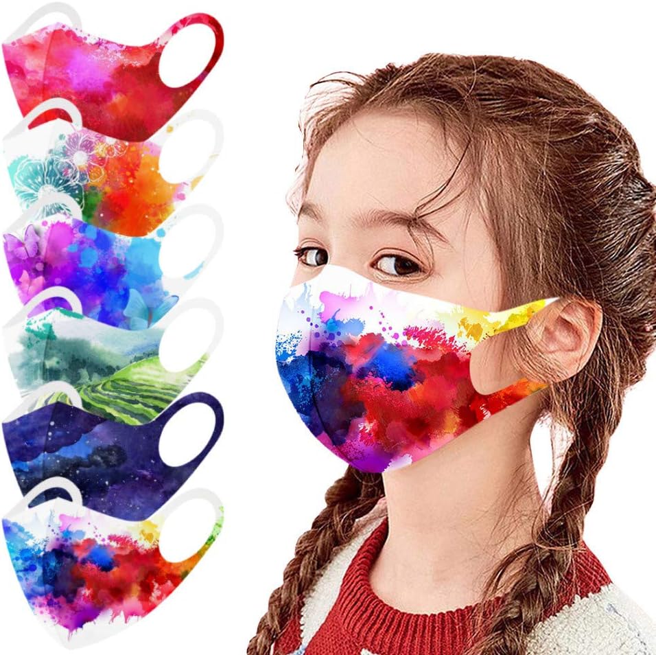 12 Pcs kids Colorful Dye Print Face_Masks Fashion Protective,Reusable and Breathable Washable Comfortable Face cotton fabric gifts for Boys Girls for School Outdoor