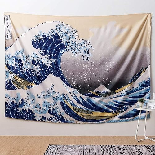 IcosaMro Gran tapiz ondulado para dormitorio, 60 x 82.7 pulgadas, decoración de pared grande para colgar en la pared, con bordes dobladillos, manta