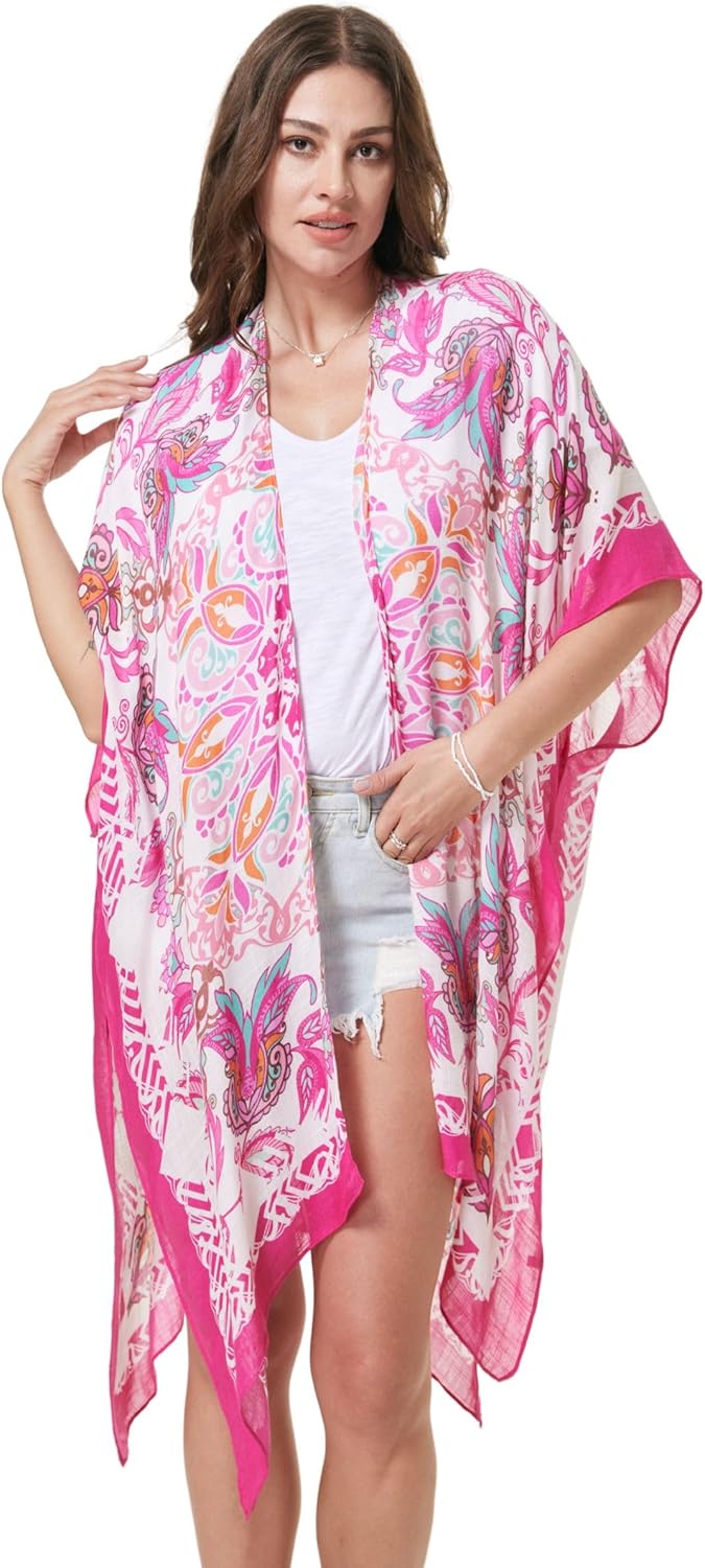 Isurrender Kimonos for Women Lightweight Swimsuit Coverup Boho Floral Beach Cover Ups for Swimwear Casual Summer Cardigan - Image 3