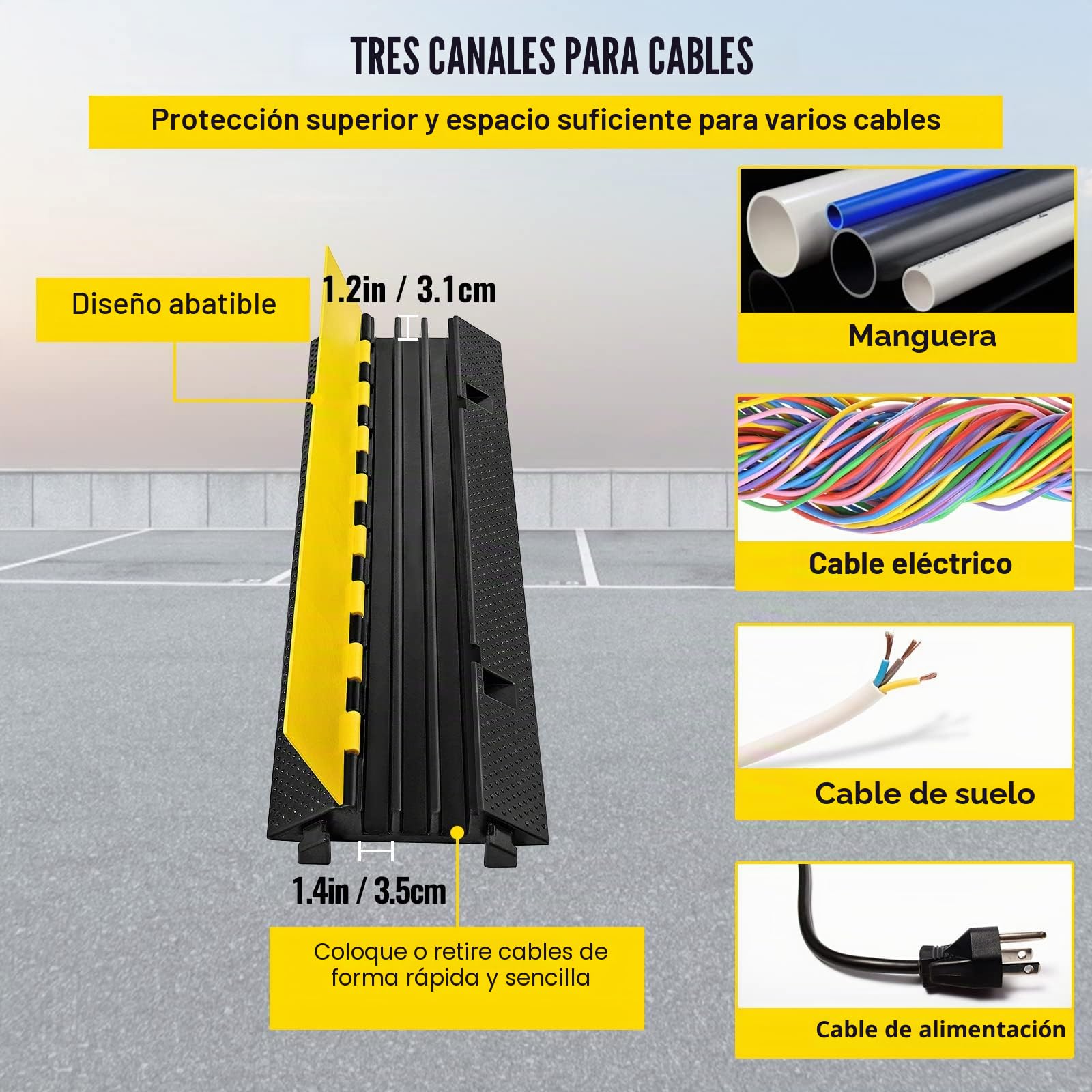 Happybuy 10T Cubierta Protectora de Cable de Suelo para Cable de 3 Canales 1020 * 290 * 56MM (10T)