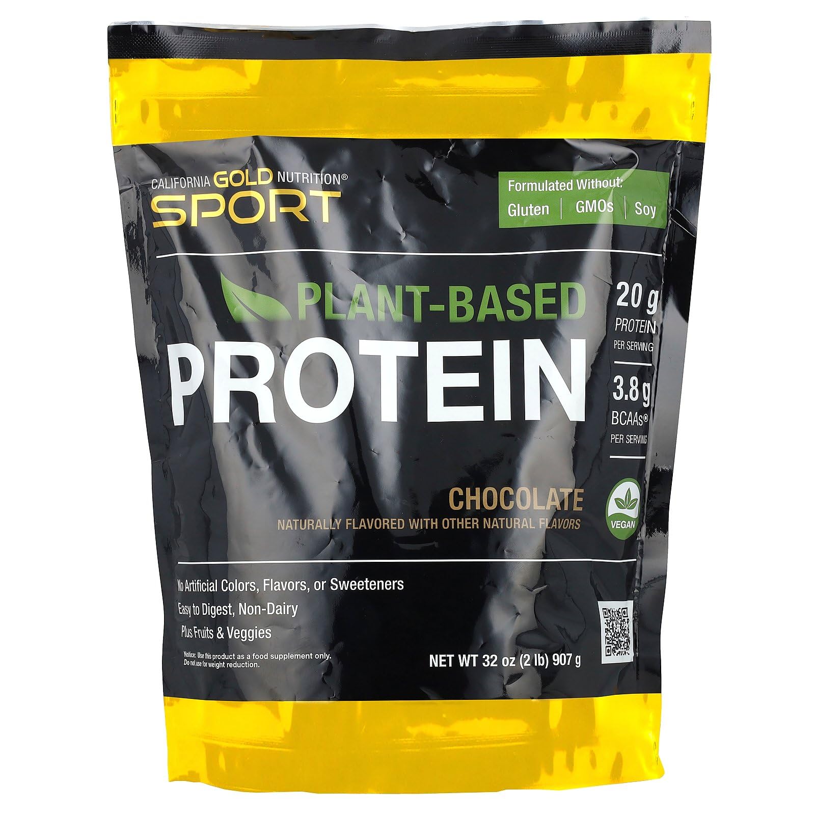 Proteína vegetal deportiva California Gold Nutrition con concentrado de proteína de arroz integral orgánico, semillas de lino y chía, chocolate, 907 g