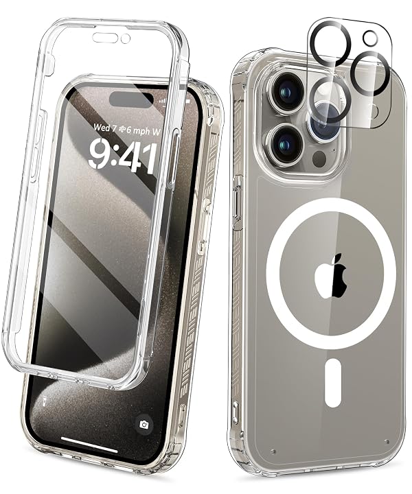 BANLEA Compatible with iPhone 15 Pro Case Clear, Built-in Screen Protector, with Camera Lens Protector, [Compatible with MagSafe] Full Body Phone Case, Protective Cover for 15Pro 6.1" (Clear) by BANLEA - Used condition - US$8.51