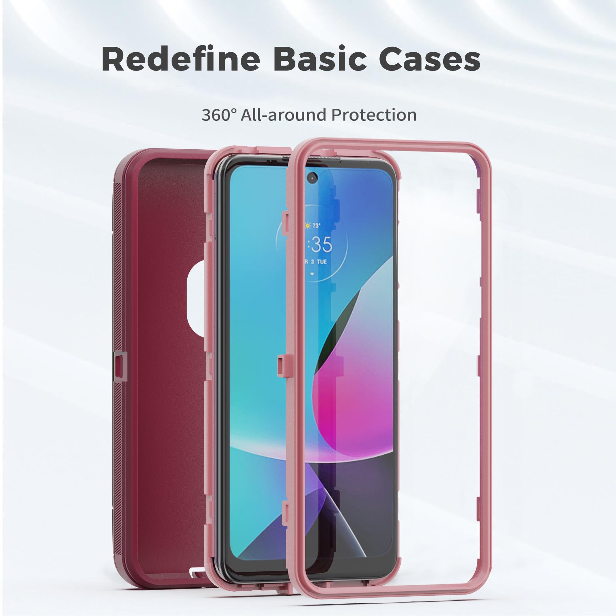 Funda para Moto G Pure, Moto G Play 2023, Moto G Power 2022, funda protectora resistente con [3 capas] cubierta de protección de goma resistente a prueba de golpes para Motorola G Pure (rojo