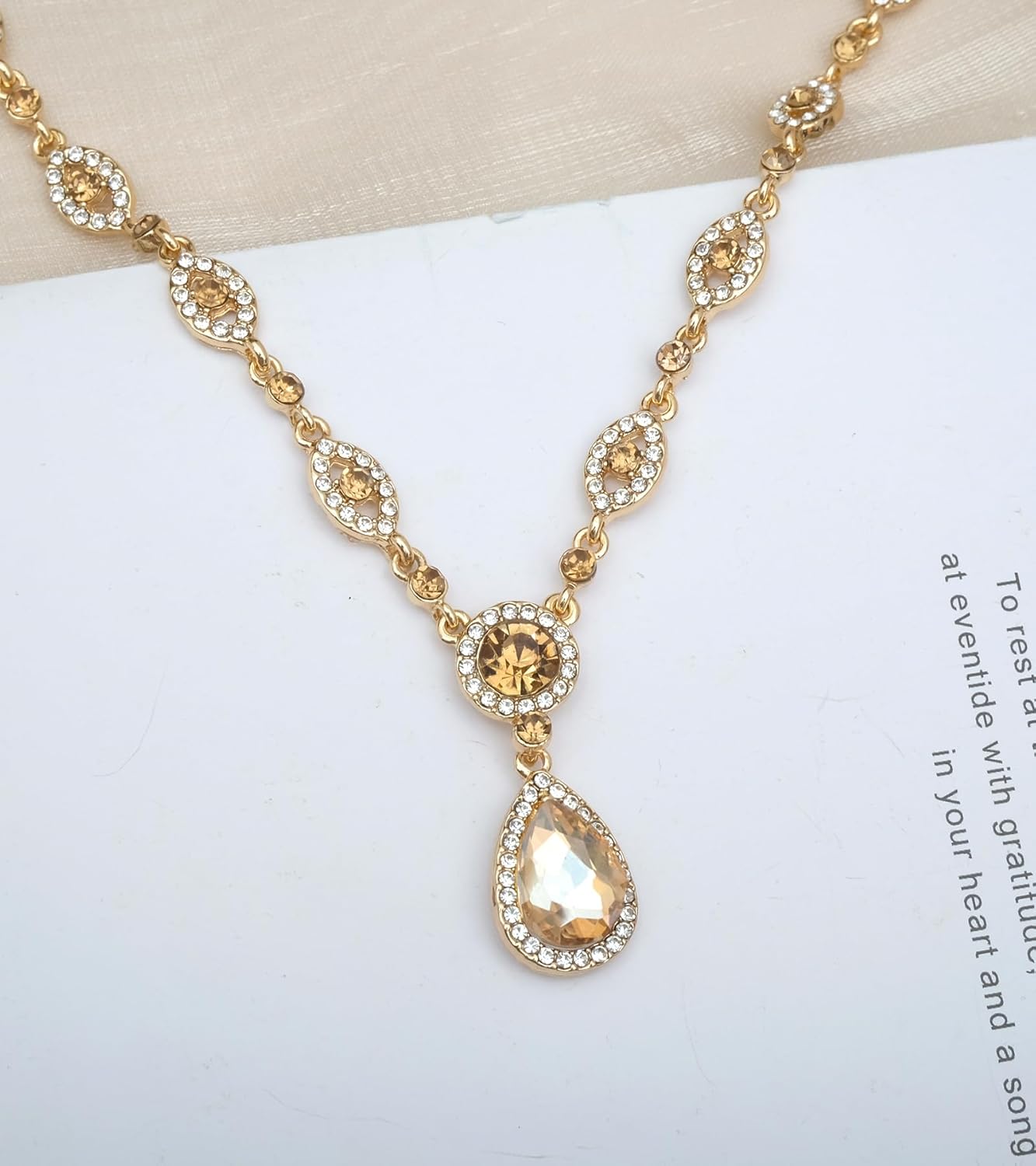 CSY Women's Elegant Teardrop Crystal Necklaces Dangle Earrings Bracelet Jewelry Sets for Brides Bridesmaids - Image 4