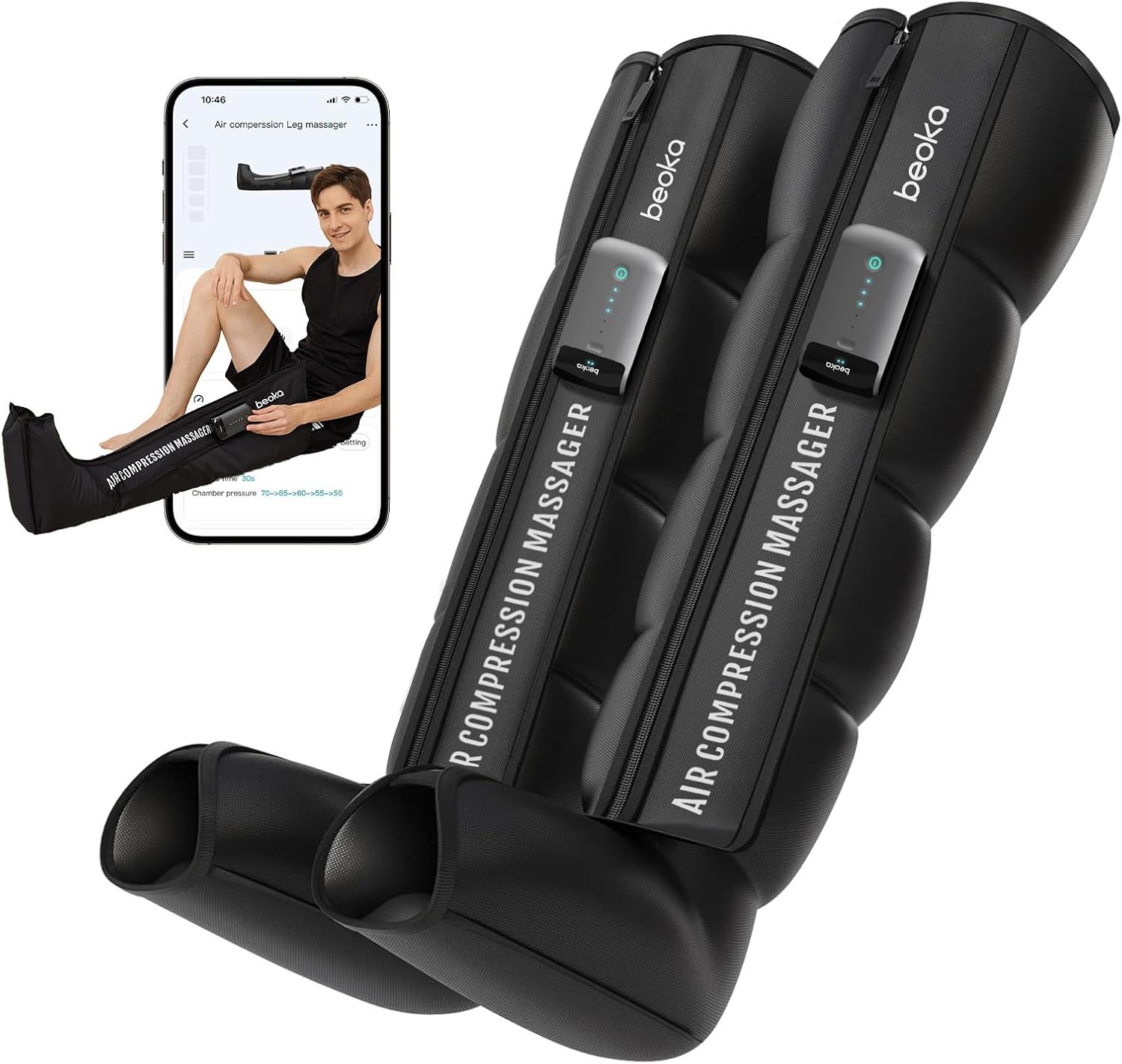 beoka Leg Massager for Circulation and Pain Relief, Leg Recovery System for Fast Recovery, Cordless Air Compression Boots with 3 Modes 5 Intensities for Athletes Runners and Travelers-S