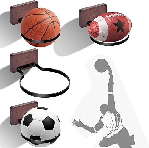 Miniatura 14 de Soporte de pared para baloncesto, múltiples bolas de almacenamiento, decoración de pared para baloncesto, fútbol, voleibol, colección de voleibol,
