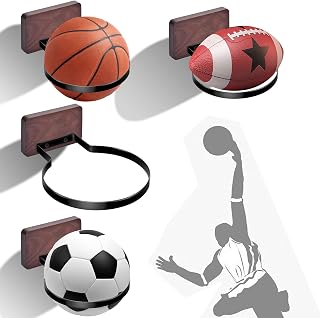 Basketball Holder Wall Mount, Ball Storage Wall Decorations for Basketball, Football, Soccer, Volleyball Collection, Stylish Basketball Rack Display for Home Decor
