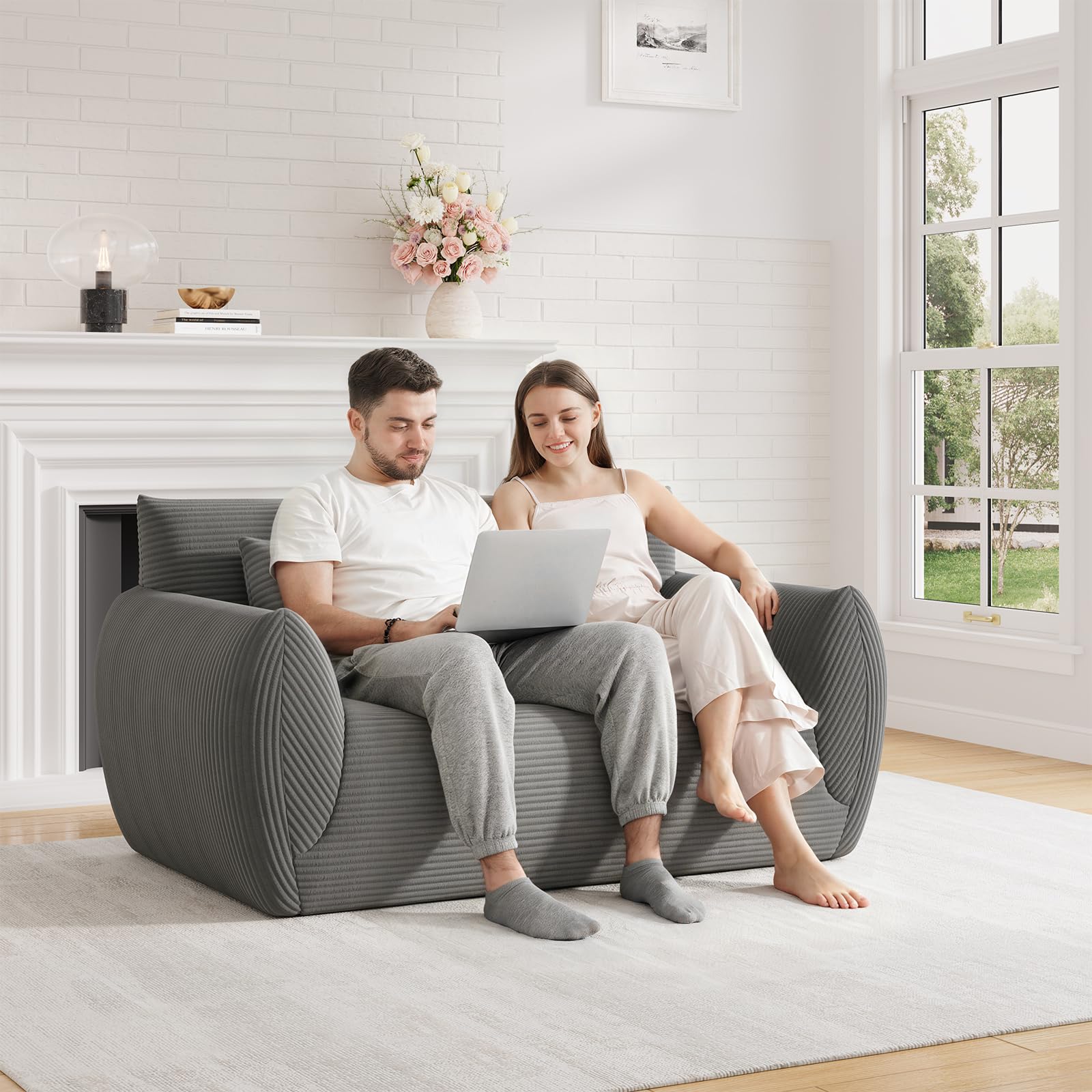Vesgantti コーデュロイ 2人掛けソファ 160cm 布張りホワイト Amazon｜Vesgantti コーデュロイ 2人掛けソファ 160cm 布張りフロア