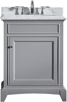 Elite Stamford 24 in. Gray Single Sink Bath Vanity with Carrara Marble Top and Undermount Porcelain Sink