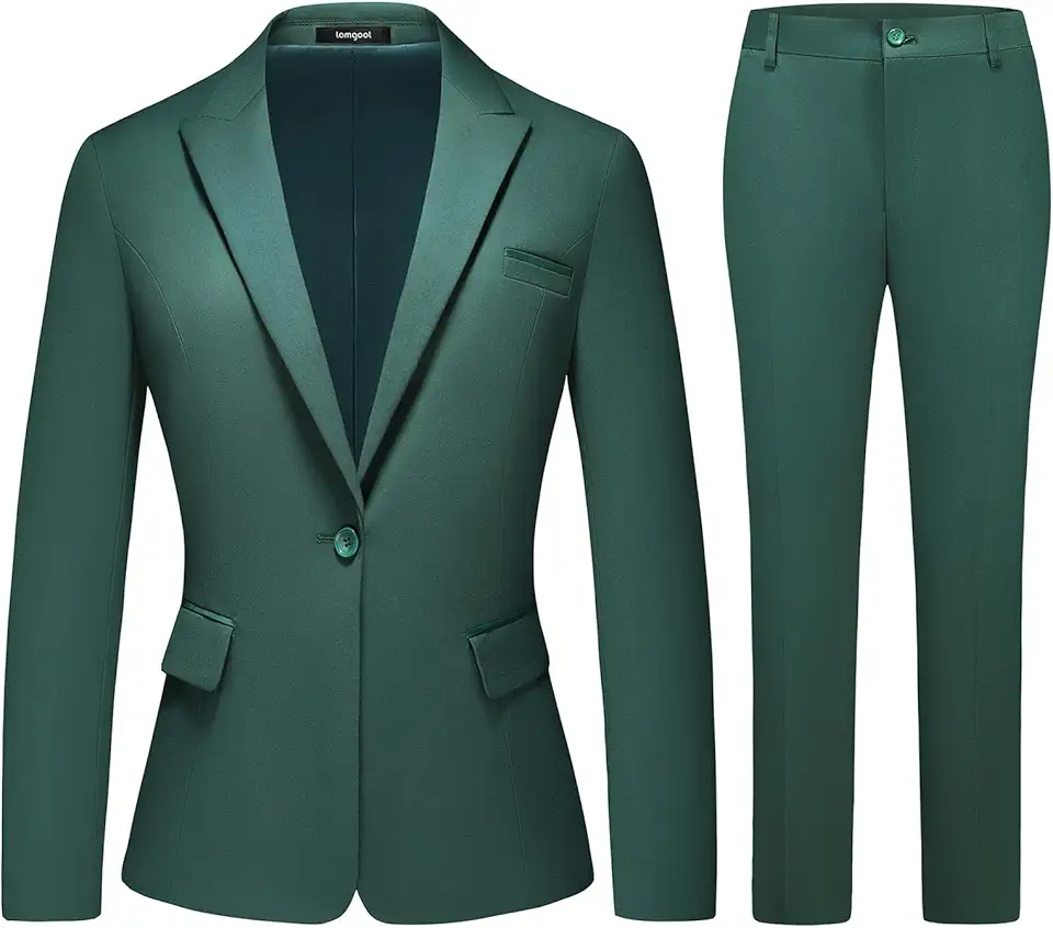 Terno feminino conjunto de 2 peças, blazer de lapela com um botão e calça para escritório feminino