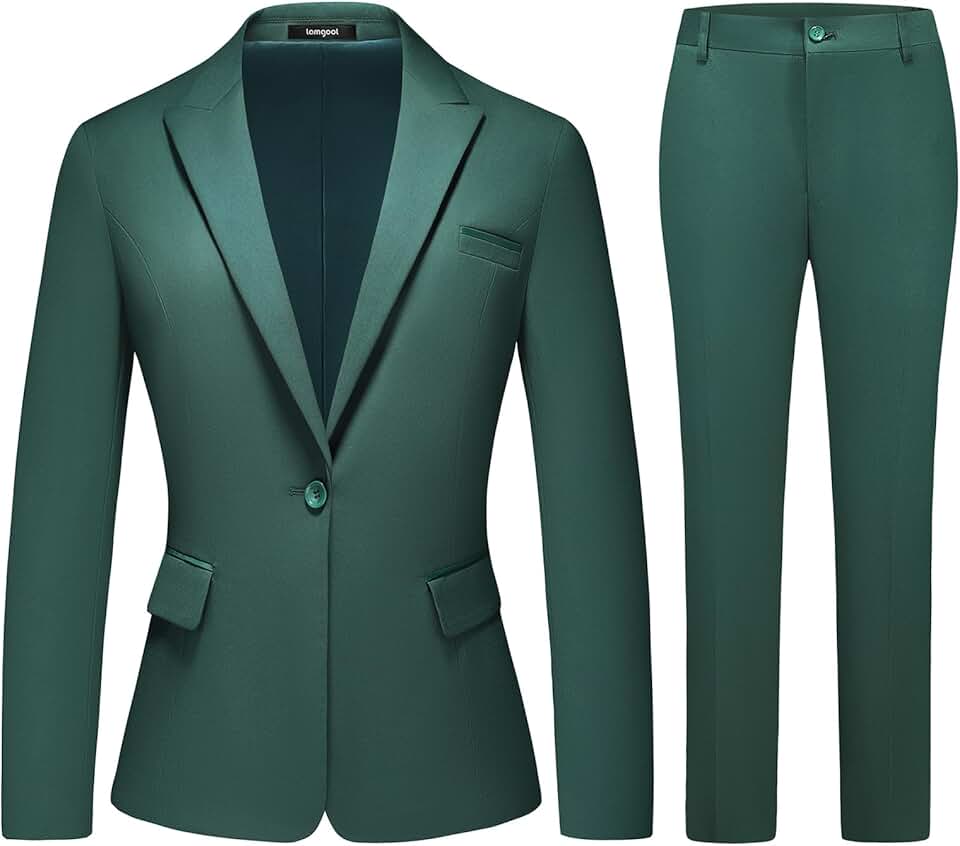 Terno feminino conjunto de 2 peças, blazer de lapela com um botão e calça para escritório feminino