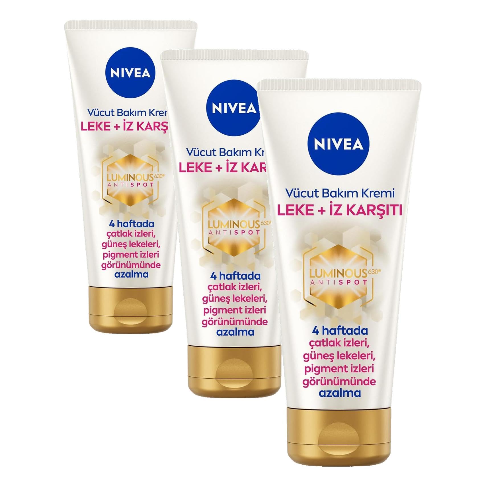 NIVEA Luminous630 Leke ve İz Karşıtı Vücut Bakım Kremi 200ml, Çatlak ve Güneş Lekesi İyileştirici, 48 Saat Nemlendirici (3 paketi)