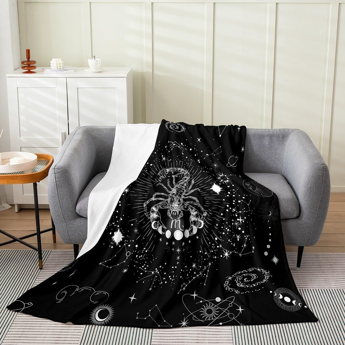 Erosebridal Scorpio Blanket Blanket Throw 50x60 inch Cosmos Fleece Blanket,Black and White Nebula Zodiac Astrology Throw Blanket,Psychedelic Celestial Horoscope Flannel Blanket for Office Chair