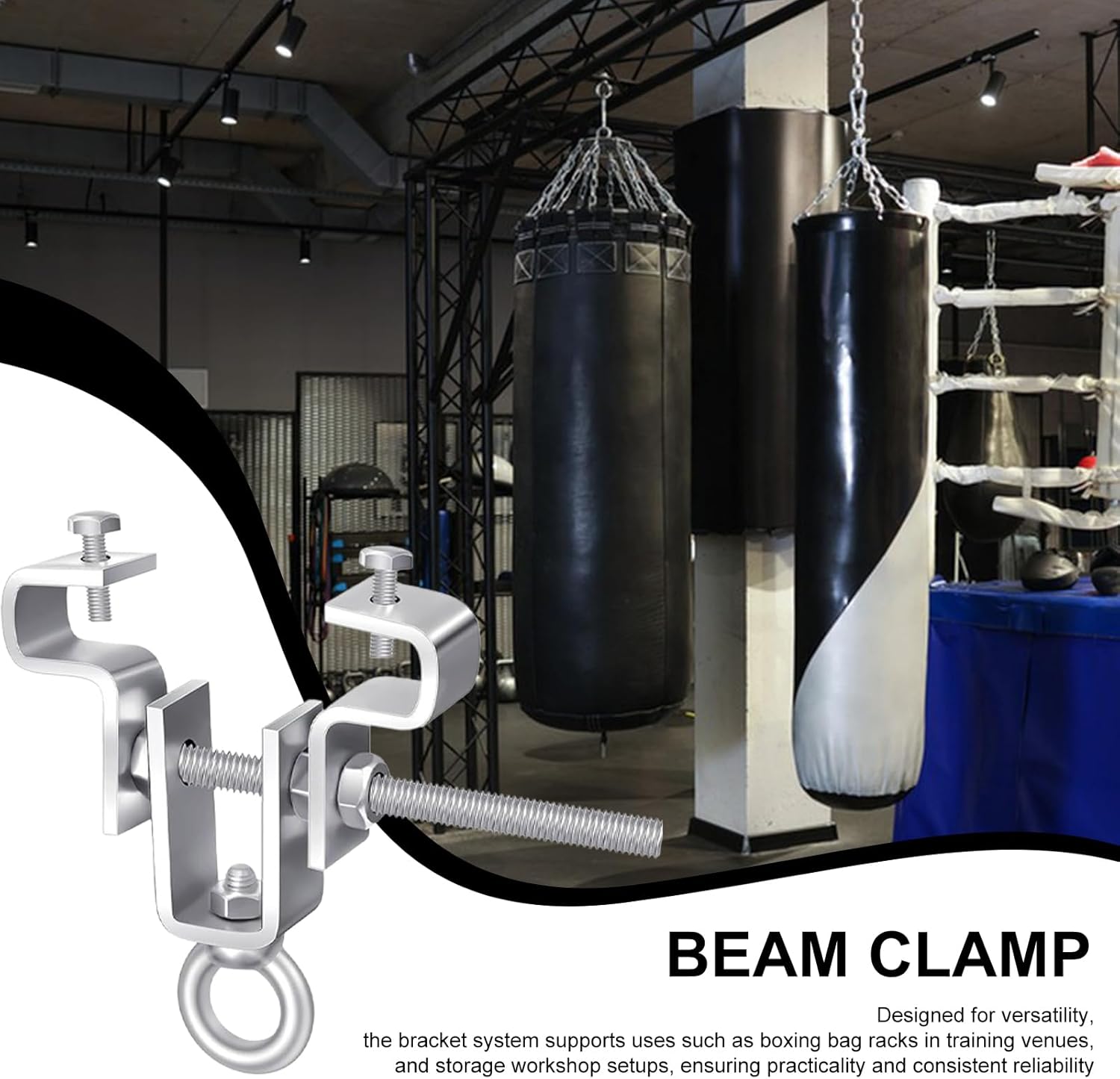 Punching Bag Hanger, I Beam Steel Mount Clamp, Industrial Bracket Boxing Equipment, Strong Reliable Design, Quick Attach Function, Martial Arts Fitness Training Tool, Gym Home Fighting Setup