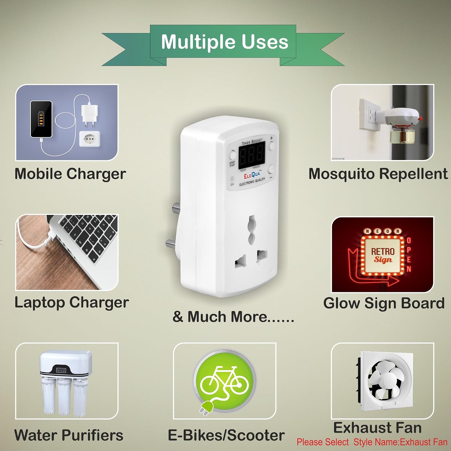 ELEQUA Automatic Cut Off Timer Socket Plug, For Protect your any rechargeable(Example:- mobile, E-BIKE) Devices from over charge ( Capacity:-6AMP )Made in India (6 Amp) 3 71ES3Zga3wL. SL1500