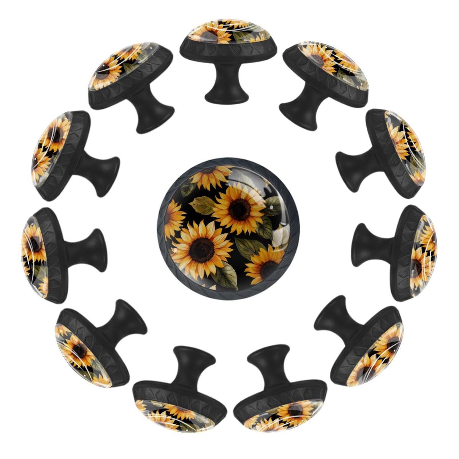 Boutons de tiroir en cristal tournesol doré (lot de 12) pour meuble