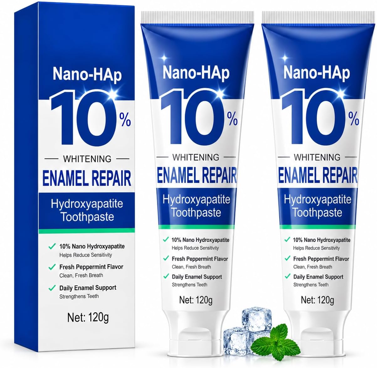 10% Nano Hydroxyapatite Toothpaste-Protects Enamel and Strengthens Teeth,Hydroxyapatite Toothpaste for Oral Health, Freshens Breath, Non-Irritating, Natural 2PACK