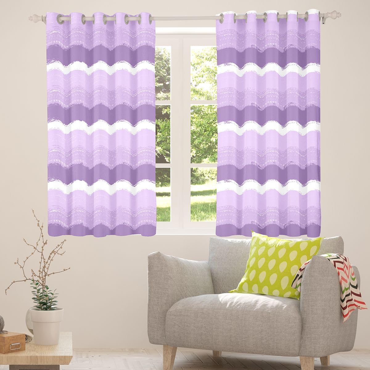 Feelyou Stripes Curtains for Bedroom Living Room Purple and White Blackout Shades Geometric Room Darkening Curtain Modern Striped Art Window Treatments, 2 Panels 42 x 90 Inch Luxury Decor image 4