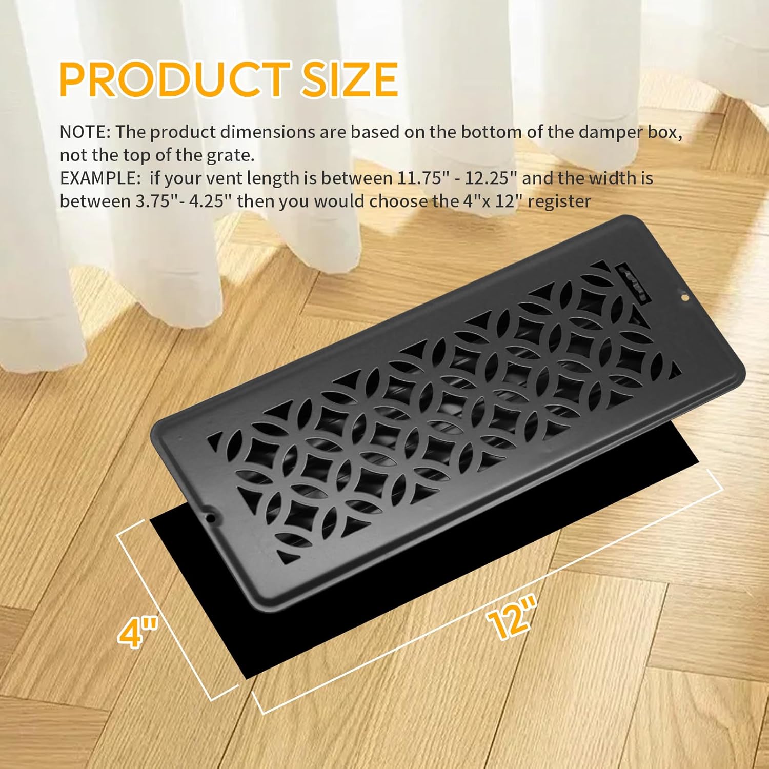 Floor Vent Covers, Floor Register 4x12, 2 Pack Adjustable Decorative Vent Covers for Home Floor, Ceiling or Sidewall Vent with Screws, Rust-Proof Heavy Duty Walkable Steel Floor Vents (4" X 12")