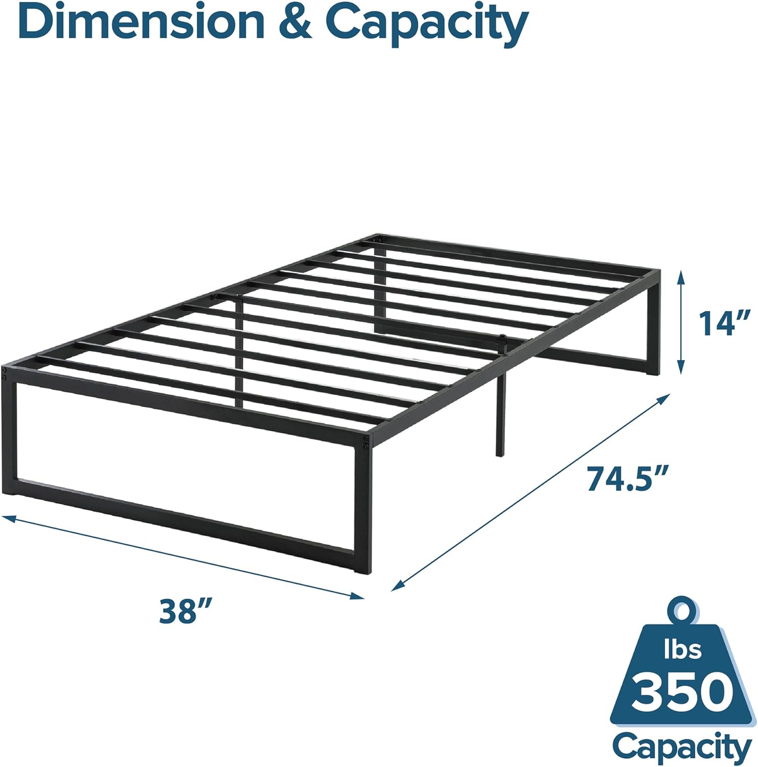 Zinus ABEL Metal Platform Bed Frame, Mattress Foundation with Steel Slat Support, No Box Spring Needed, Easy Assembly, Twin Twin Bed Frame Only Original Box