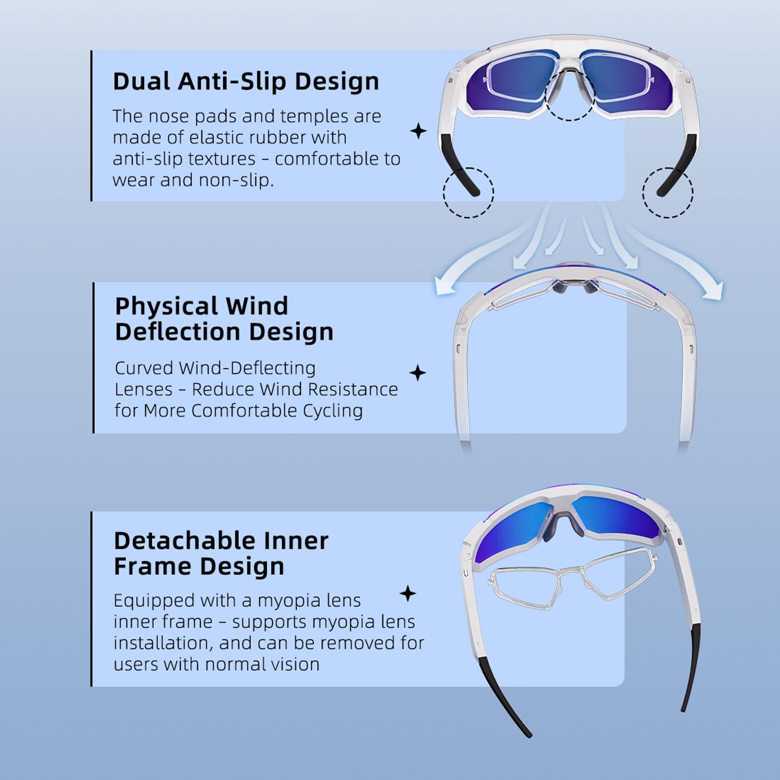 Tosuny Gafas Inteligentes 4K AI con Cámara, Gafas de Sol Bluetooth para Ciclismo, esquí y Deportes Al Aire Libre, Control de Voz, Cancelación de Ruido ENC, Estabilización de Imagen EIS, (Blanco Azul)