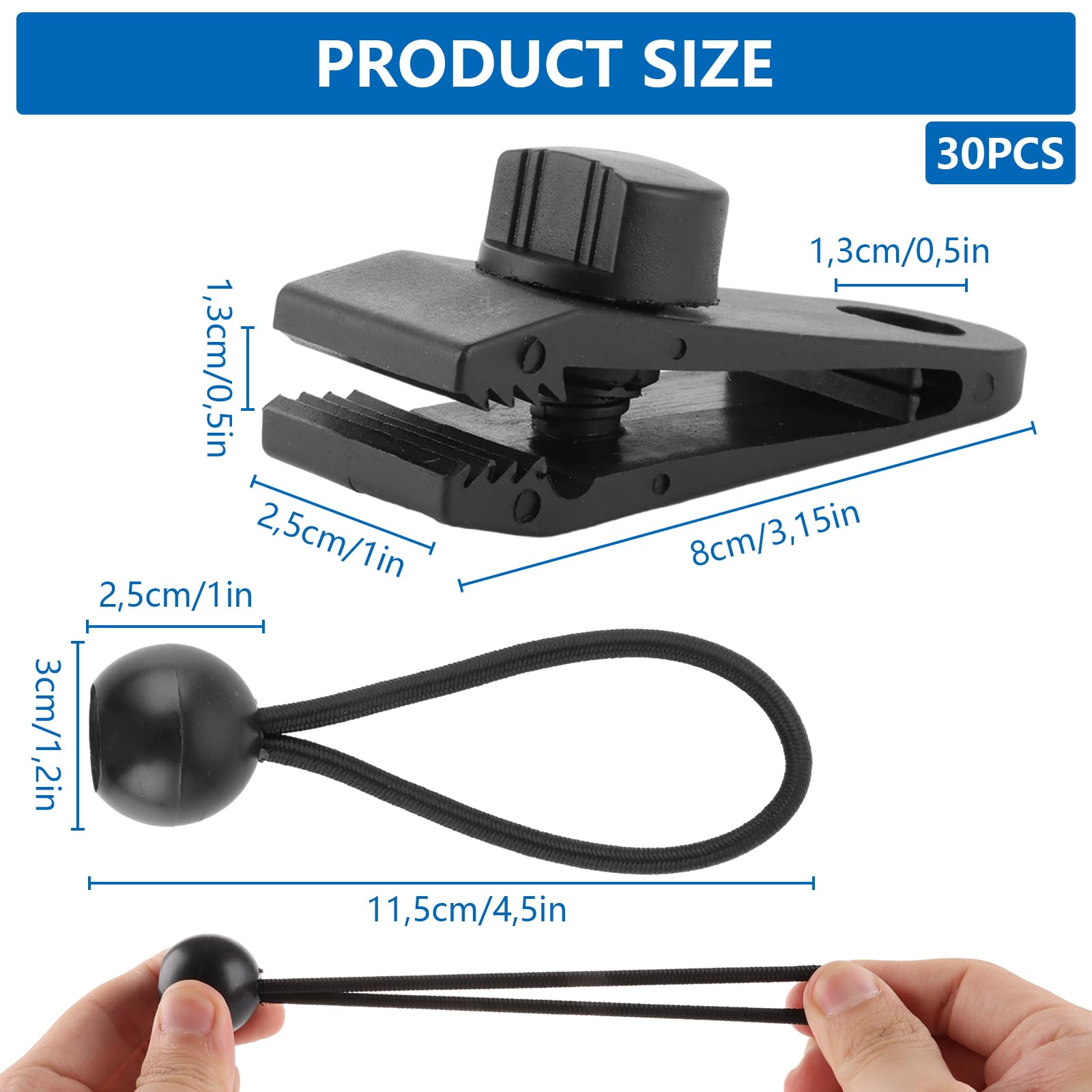 30 Planenclips Mit Spanngummis & Karabinerhaken – Je 15 Cm, Für Zelte, Boote, Camping